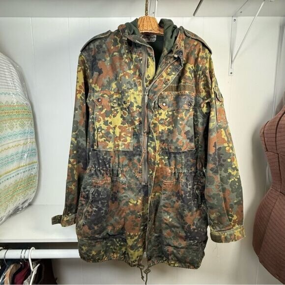 Vintage (1994) Hooded German Bundeswehr Flecktarn Camo Field Jacket Unisex XL - Picture 3 of 15